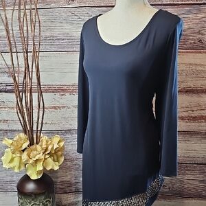 NEW WITH FLAW ALFANI INDIGO BLUE ASYMMETRICAL LONG SLEEVE PULLOVER GROMMENT TOP